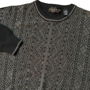 Brandini Italy Made Men’s Black Wool Blend‎ Sweater Size Large Coogi Style VGT